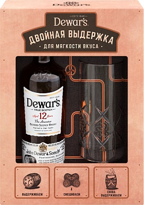 Виски Whisky Dewars 12 years old gift box with 1 glass